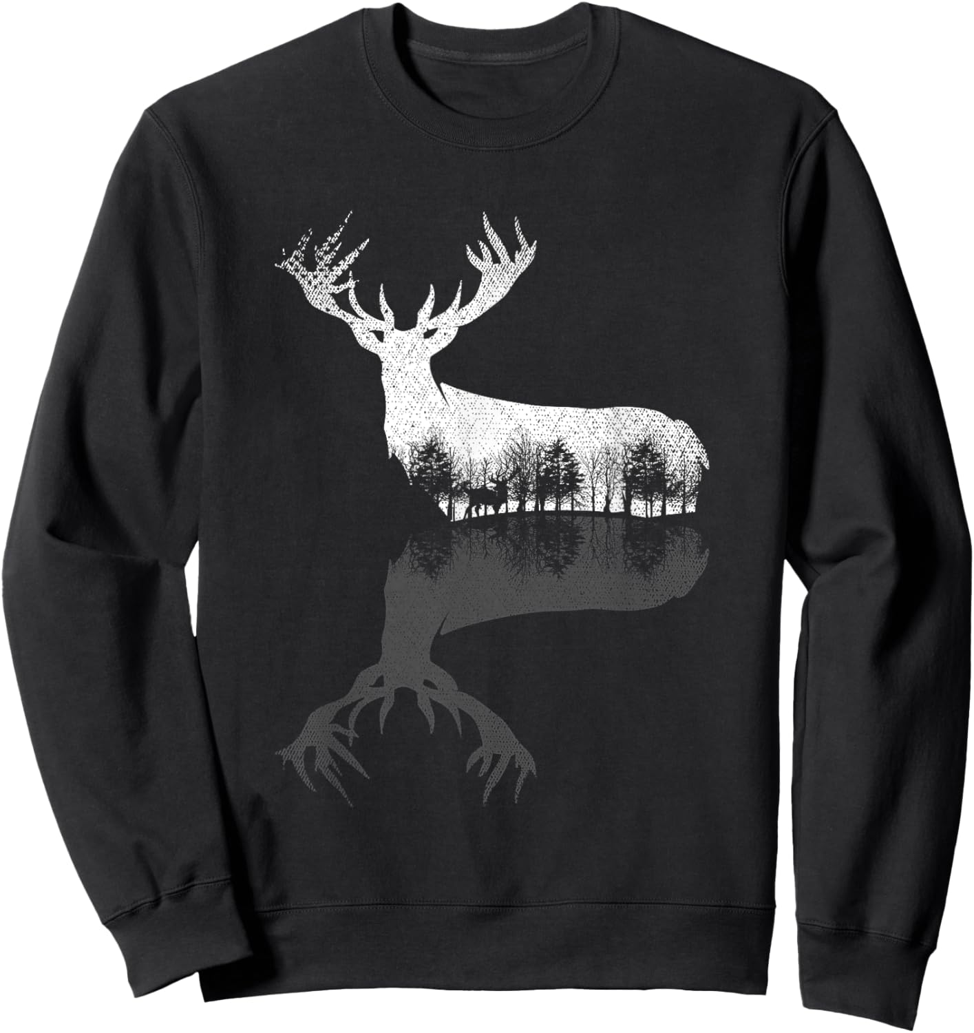 Animal Outdoor Trees Nature Forest Wildlife Reflection Deer Sweatshirt - Sweatshirt | Black