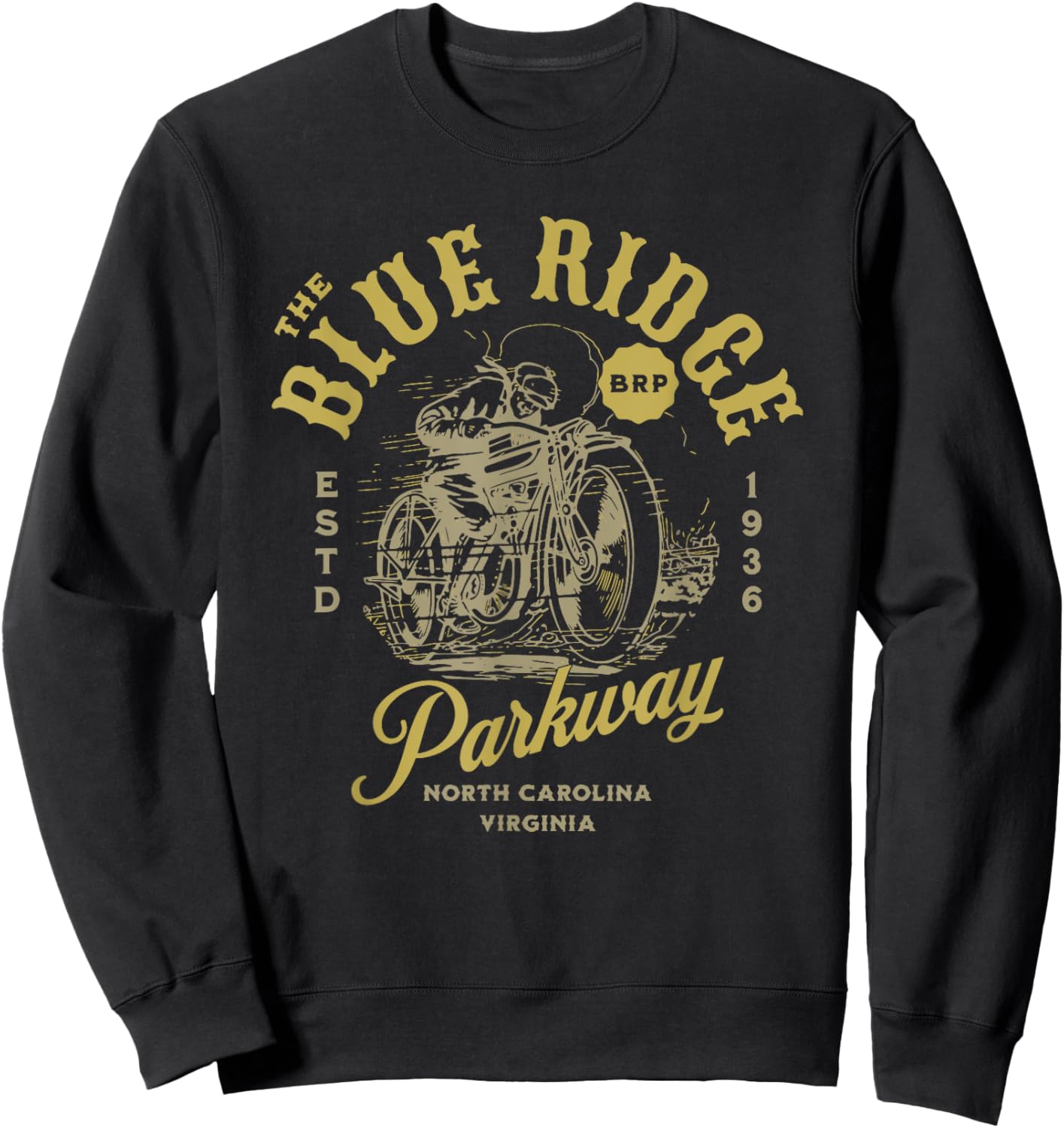 Blue Ridge Parkway Vintage Motorcycle Design Sweatshirt - Sweatshirt | Black
