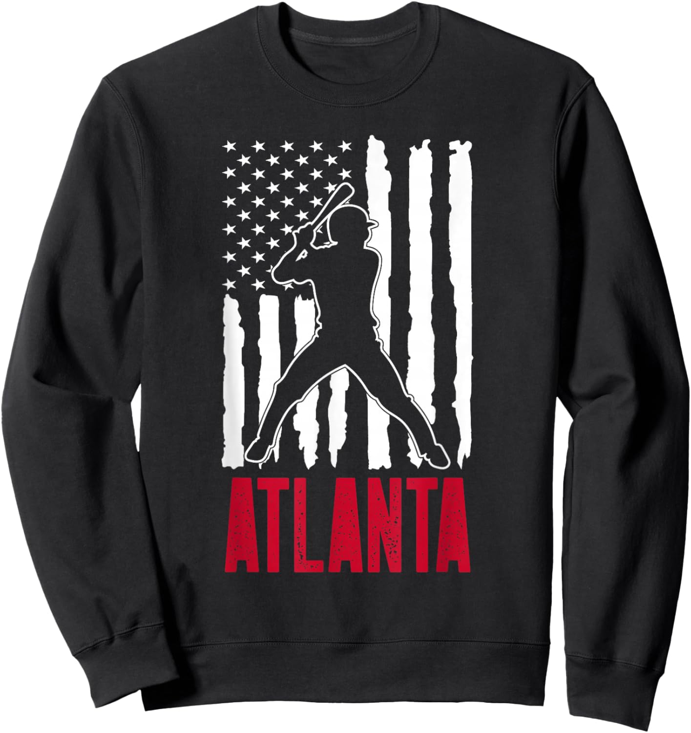 Vintage Atlanta American Flag Distressed Baseball Sweatshirt - Sweatshirt | Black