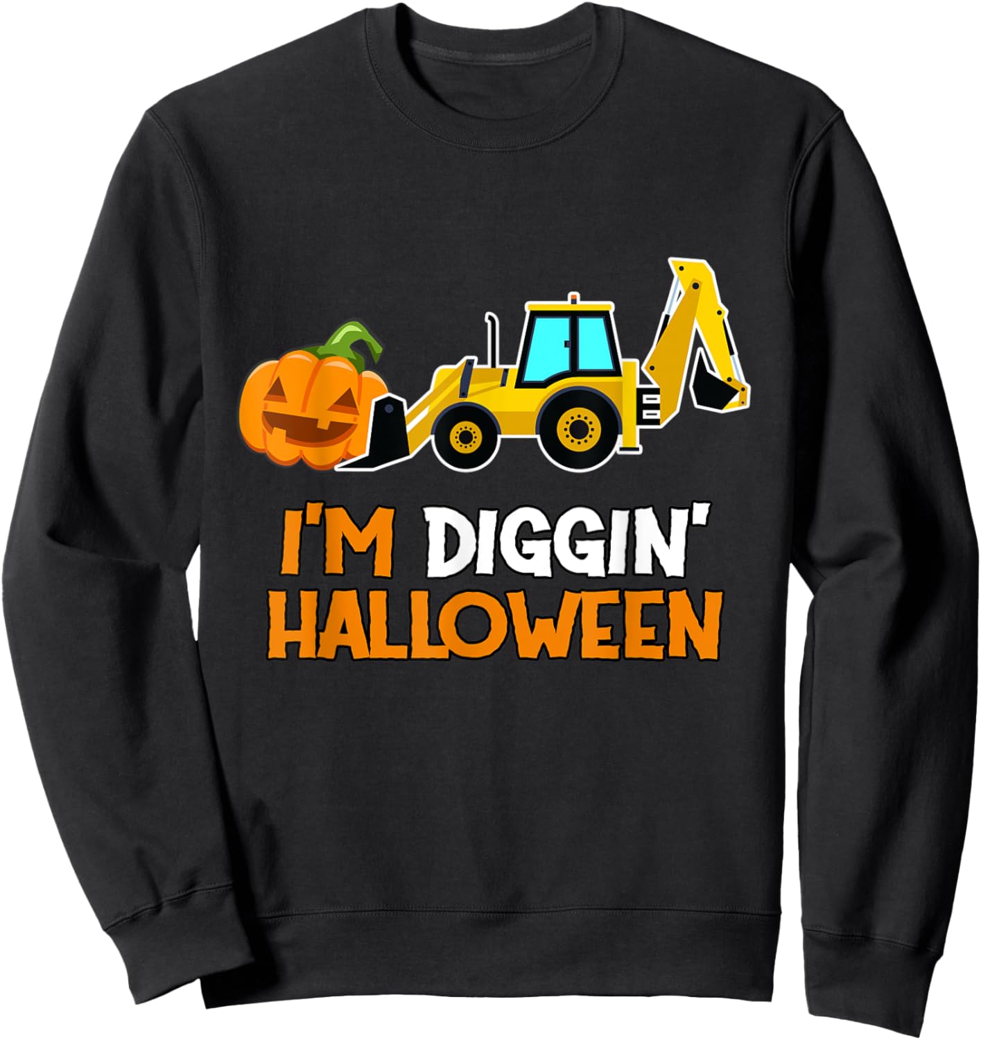 Kids Boys Backhoe Diggin Halloween Toddler Pumpkin Tractor Sweatshirt - Sweatshirt | Black