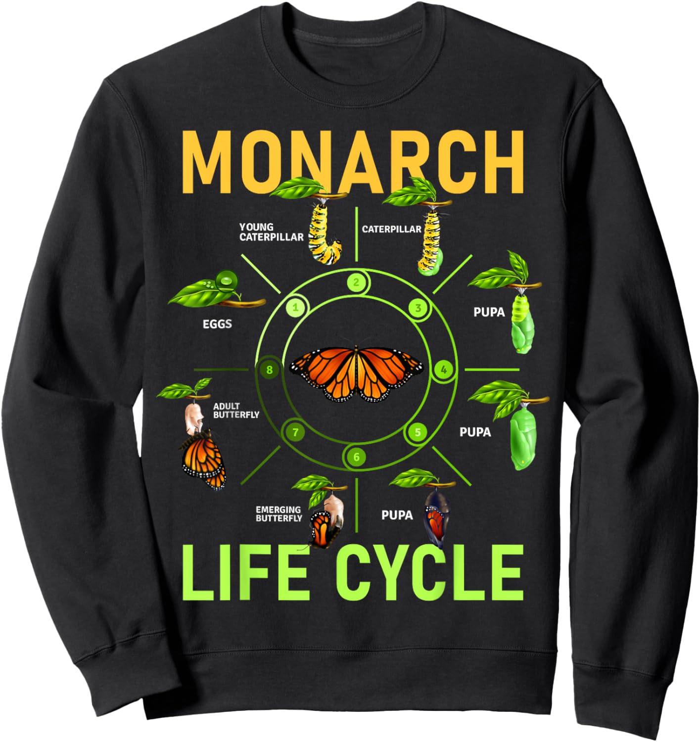 Monarch Butterfly Life Cycle Butterflies Nature Lover Gift Sweatshirt - Sweatshirt | Black