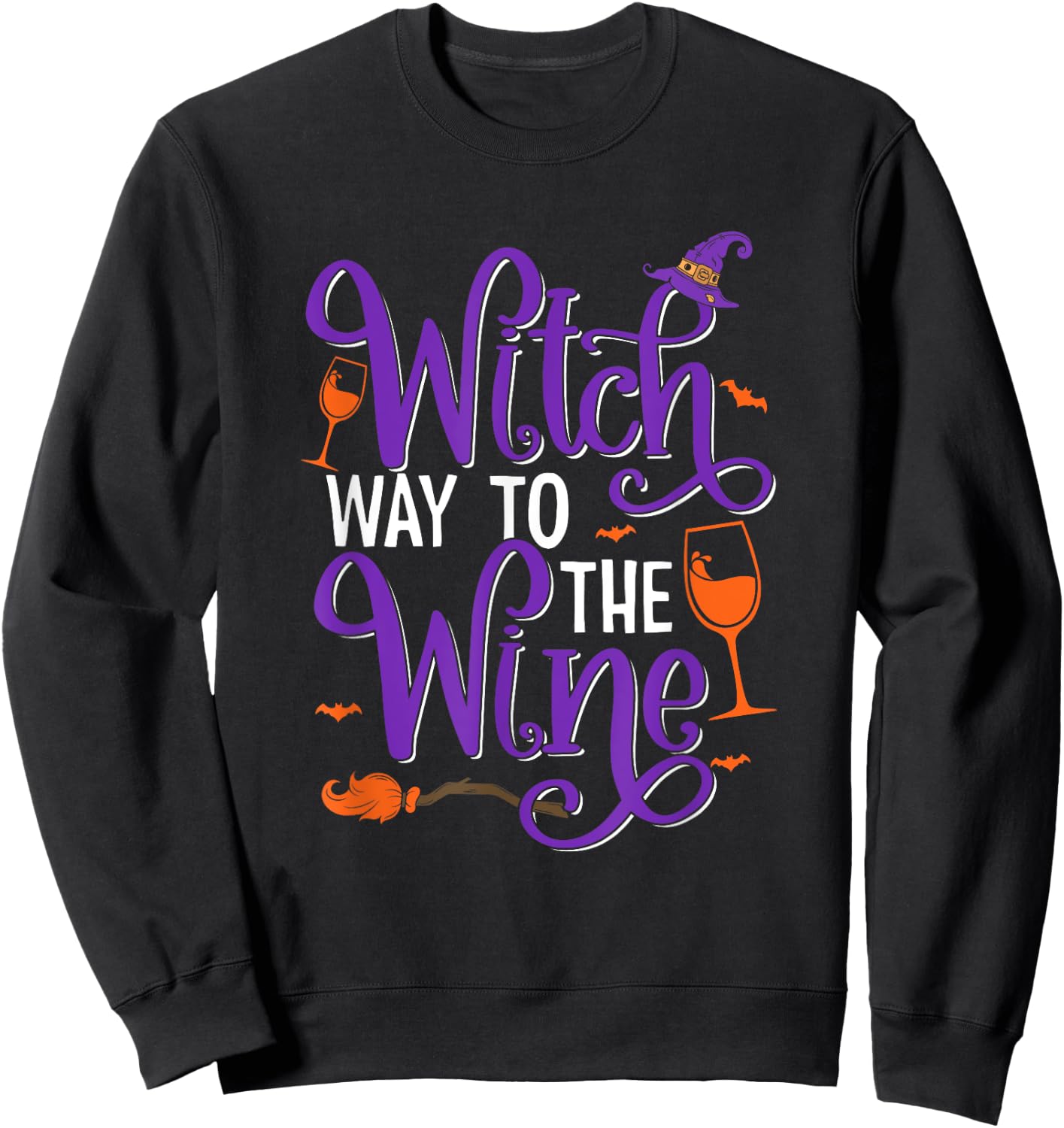 Halloween Wine Witch Way to The Wine Spooky Drinking Sweatshirt - Sweatshirt | Black