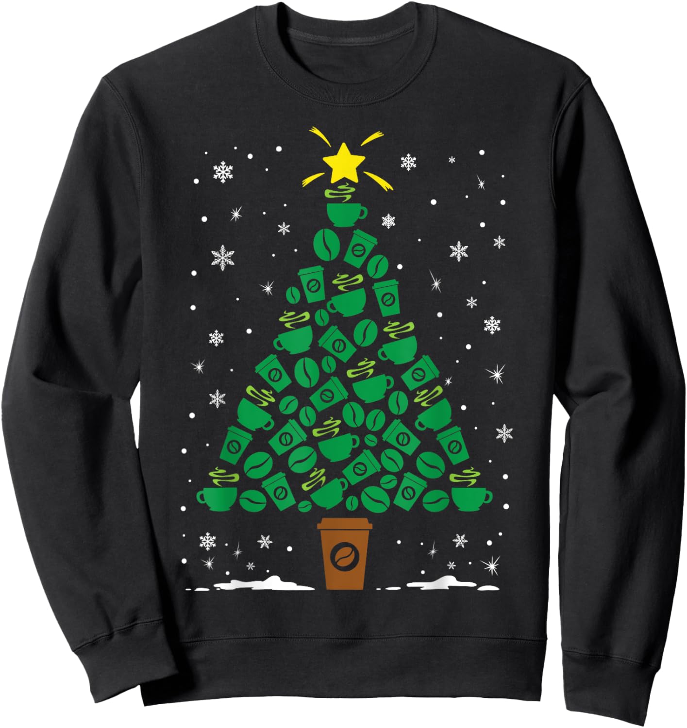 Coffee Caffeine Lover Holiday Family Matching Christmas Tree Sweatshirt - Sweatshirt | Black