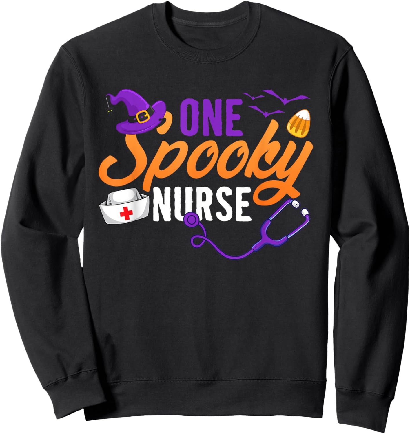 One Spooky Nurse Halloween RN Crew Witch Ghost Sweatshirt - Sweatshirt | Black