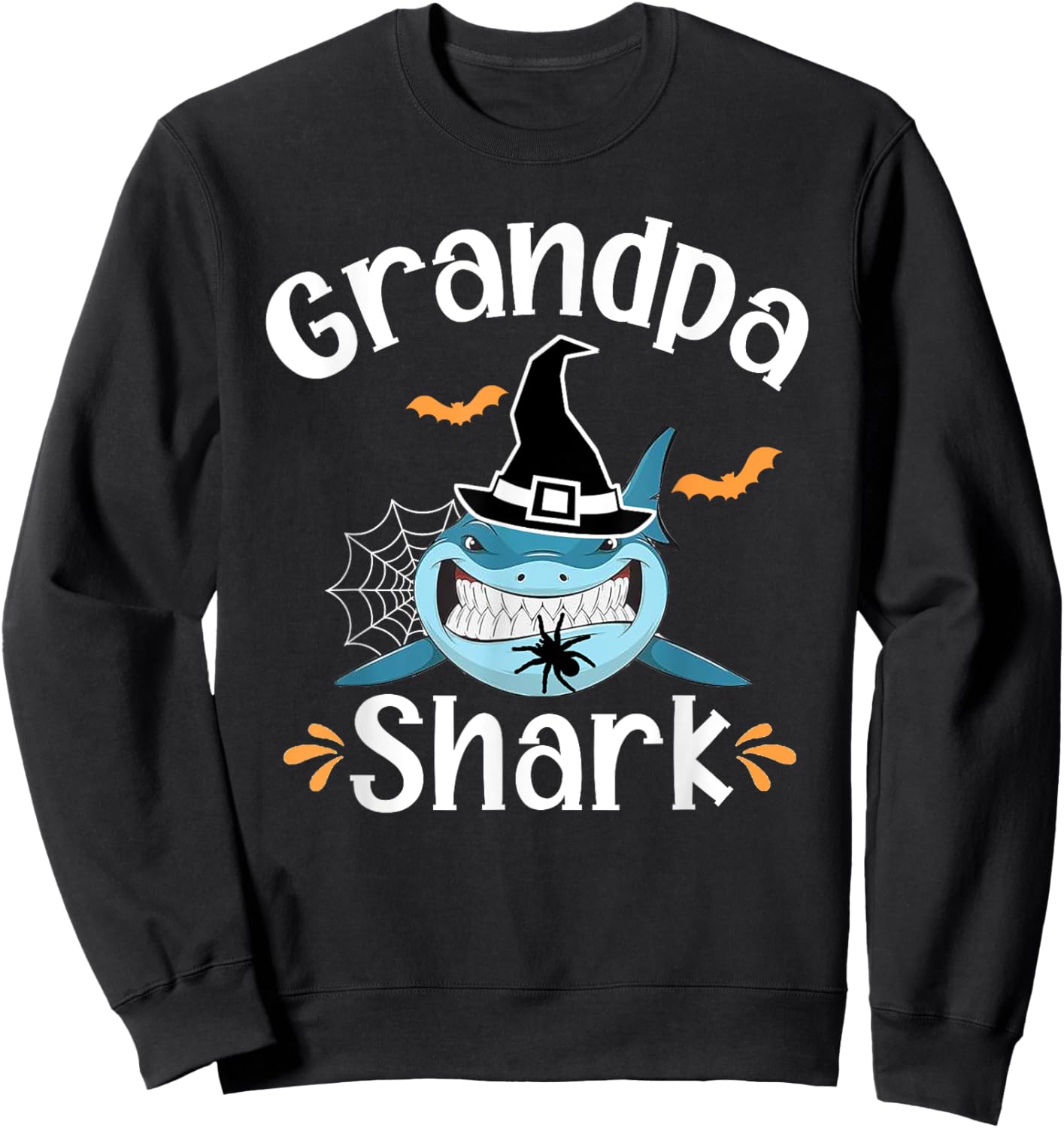 Grandpa Shark Funny Halloween Grandpa Announcement Sweatshirt - Sweatshirt | Black