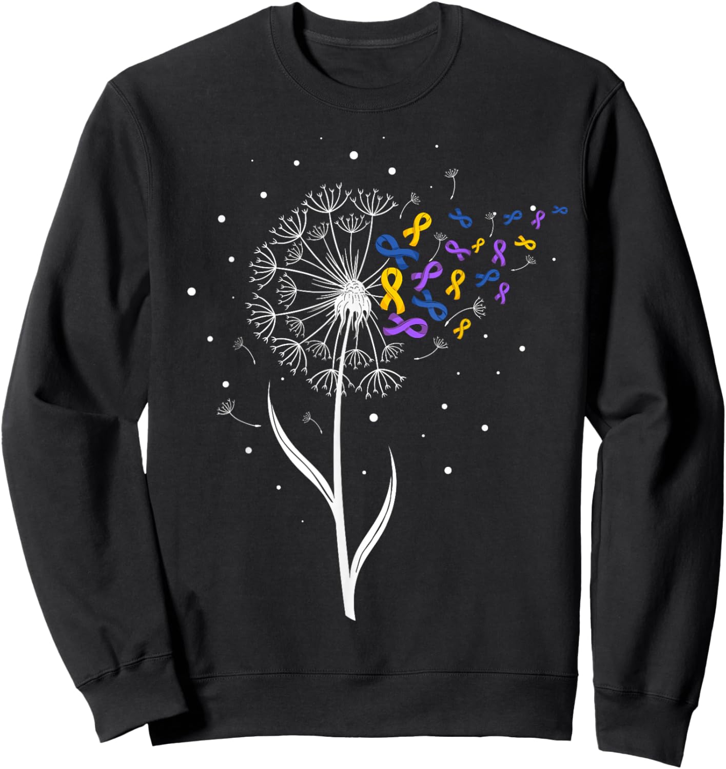 Bladder Cancer Awareness Ribbon & Dandelion Survivor Warrior Sweatshirt - Sweatshirt | Black