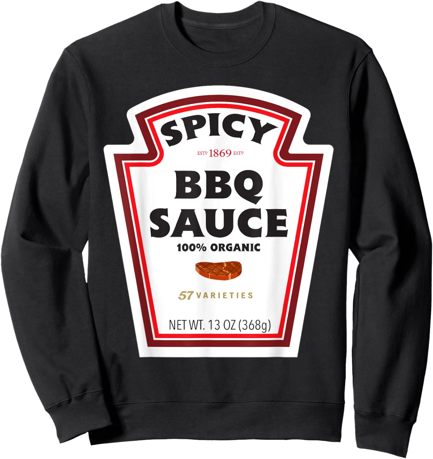 Spicy BBQ Sauce Bottle Label Funny Halloween Costume Outfit Sweatshirt - Sweatshirt | Black