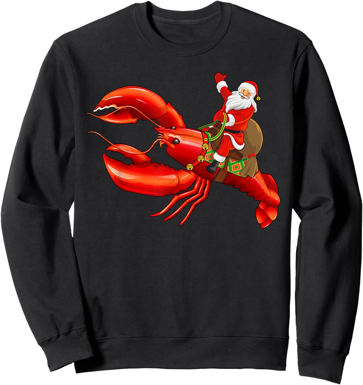 Funny Lobster Lover Santa Riding Lobster Christmas Sweatshirt - Sweatshirt | Black