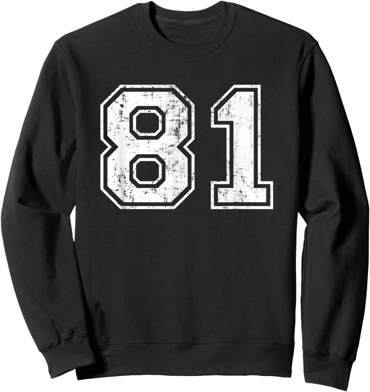 Number 81 Distressed Vintage Eighty One Sports Team Practice Sweatshirt - Sweatshirt | Black