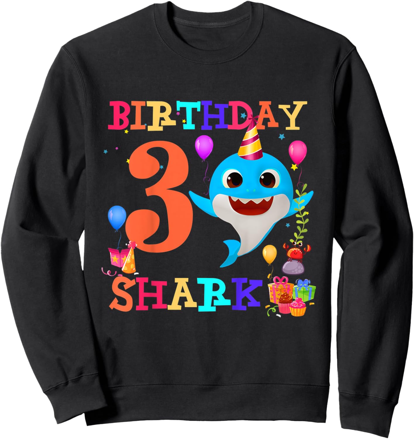 Kids 3 Year Old 3rd Birthday Shark Boys girls Toddlers Kids Sweatshirt - Sweatshirt | Black