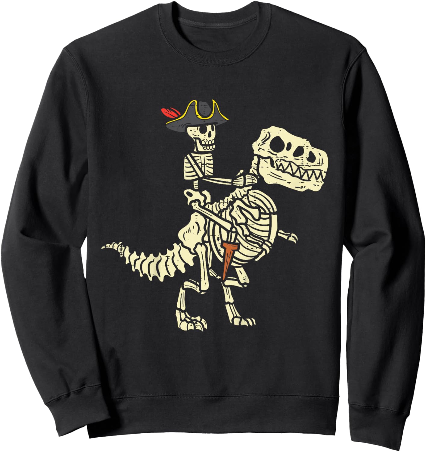 Kids Skeleton Pirate On Trex Halloween Dinosaur Toddler Boys Kids Sweatshirt - Sweatshirt | Black