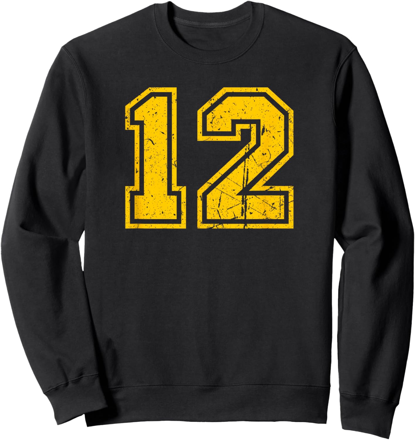Number #12 Sport Yellow Vintage Number Sweatshirt - Sweatshirt | Black