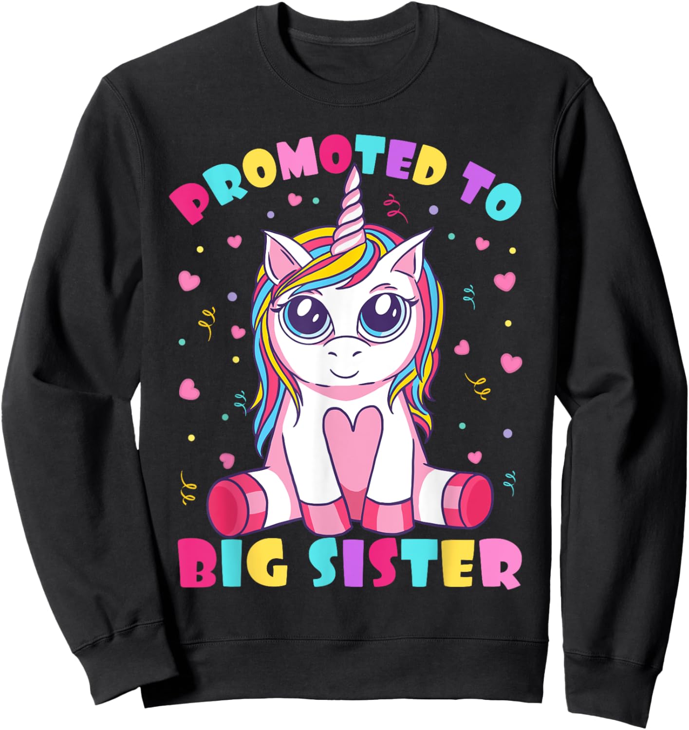 Promoted To Big Sister Cute Unicorn Lover Kids Girls Sweatshirt - Sweatshirt | Black