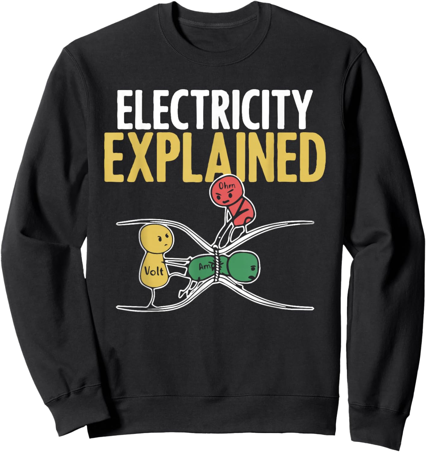Electricity Explained Illustration Electrician Teacher Nerd Sweatshirt - Sweatshirt | Black