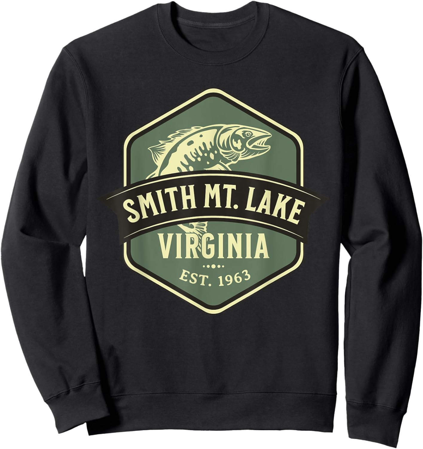 Smith Mountain Lake Virginia 1963 Fish Design Sweatshirt - Sweatshirt | Black