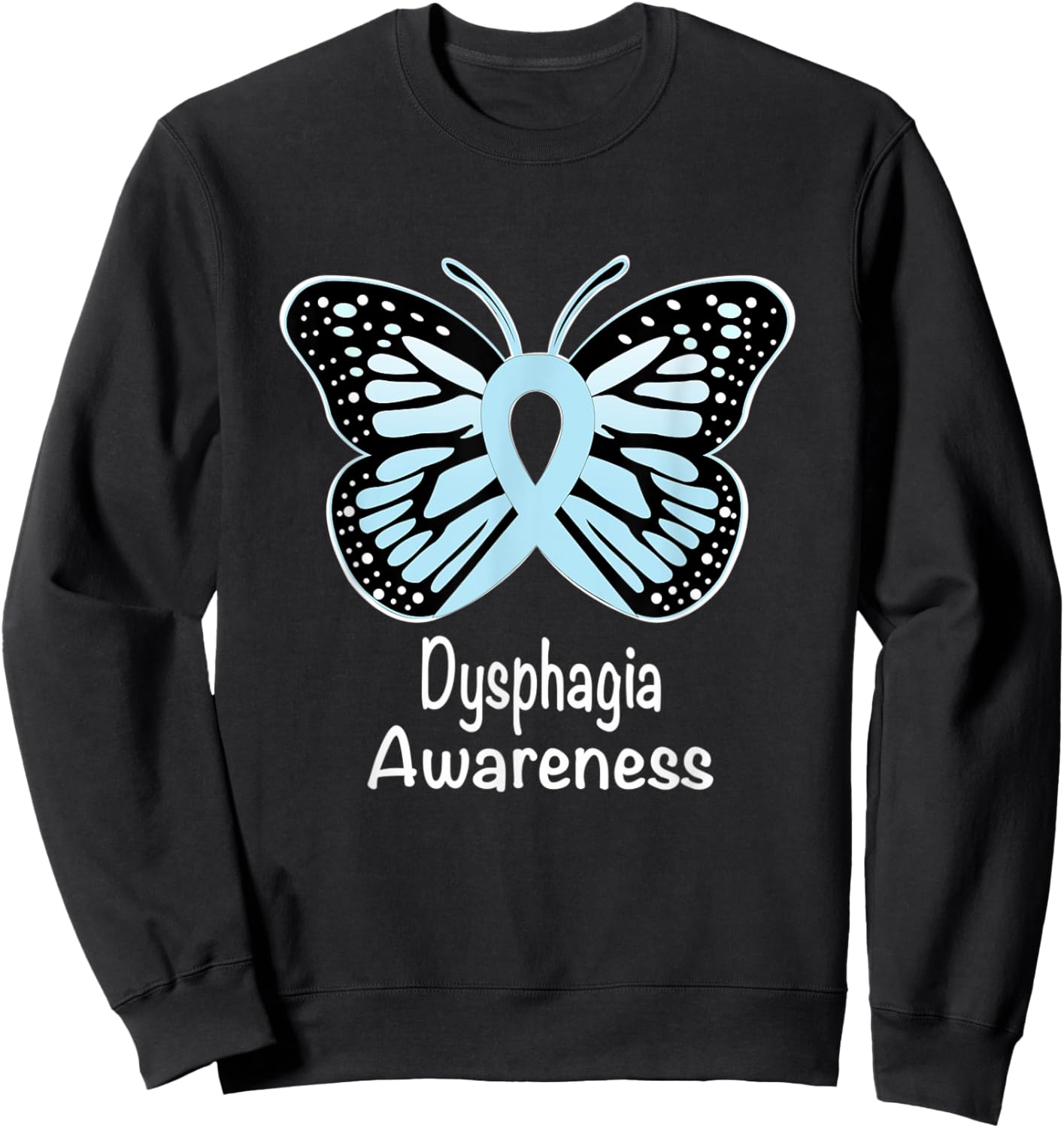 Dysphagia Awareness Warrior Support Light Blue Ribbon Sweatshirt - Sweatshirt | Black