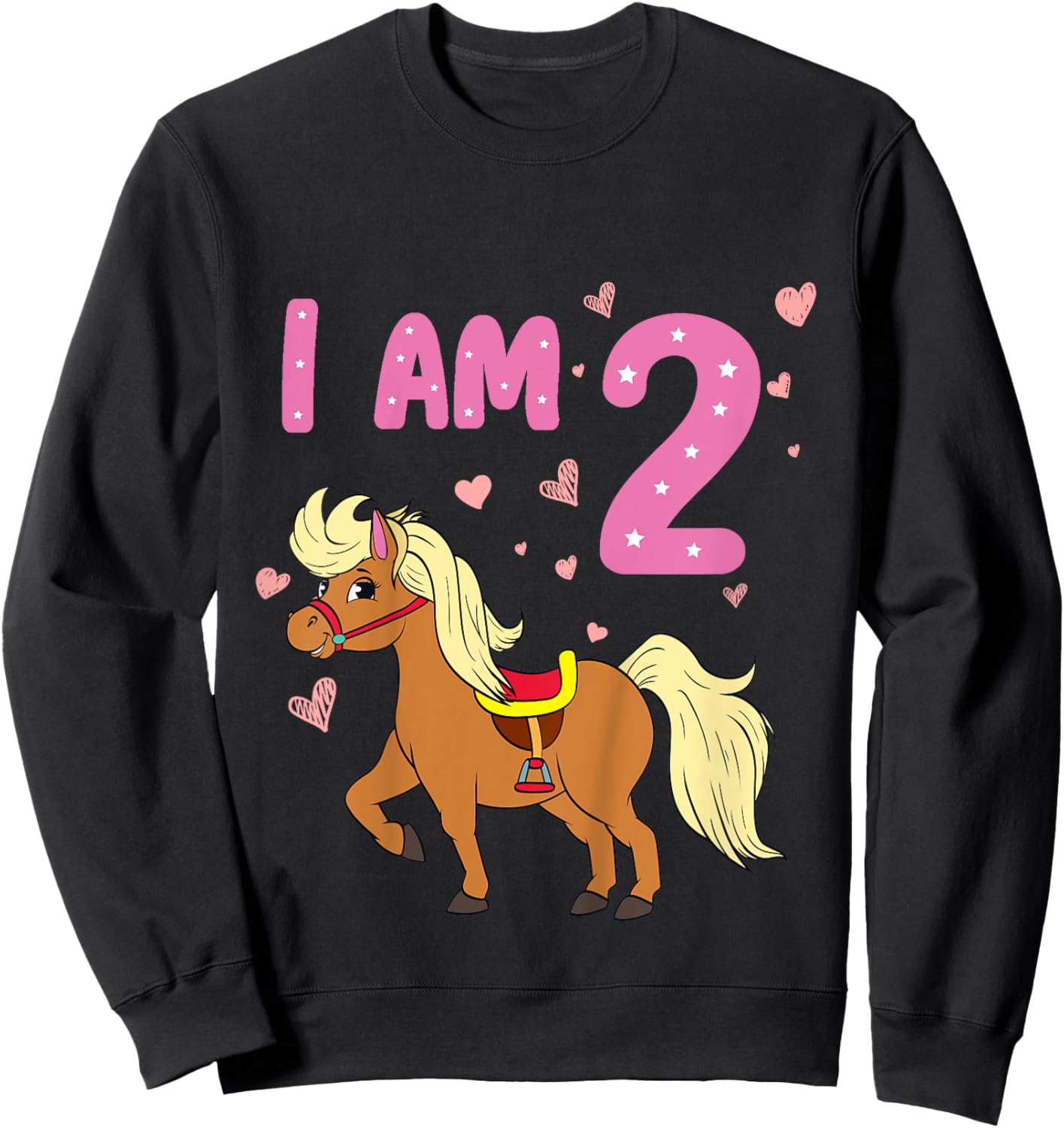 Pony Girl 2nd Birthday Horse 2 Years Old Girls Pony Birthday Sweatshirt - Sweatshirt | Black