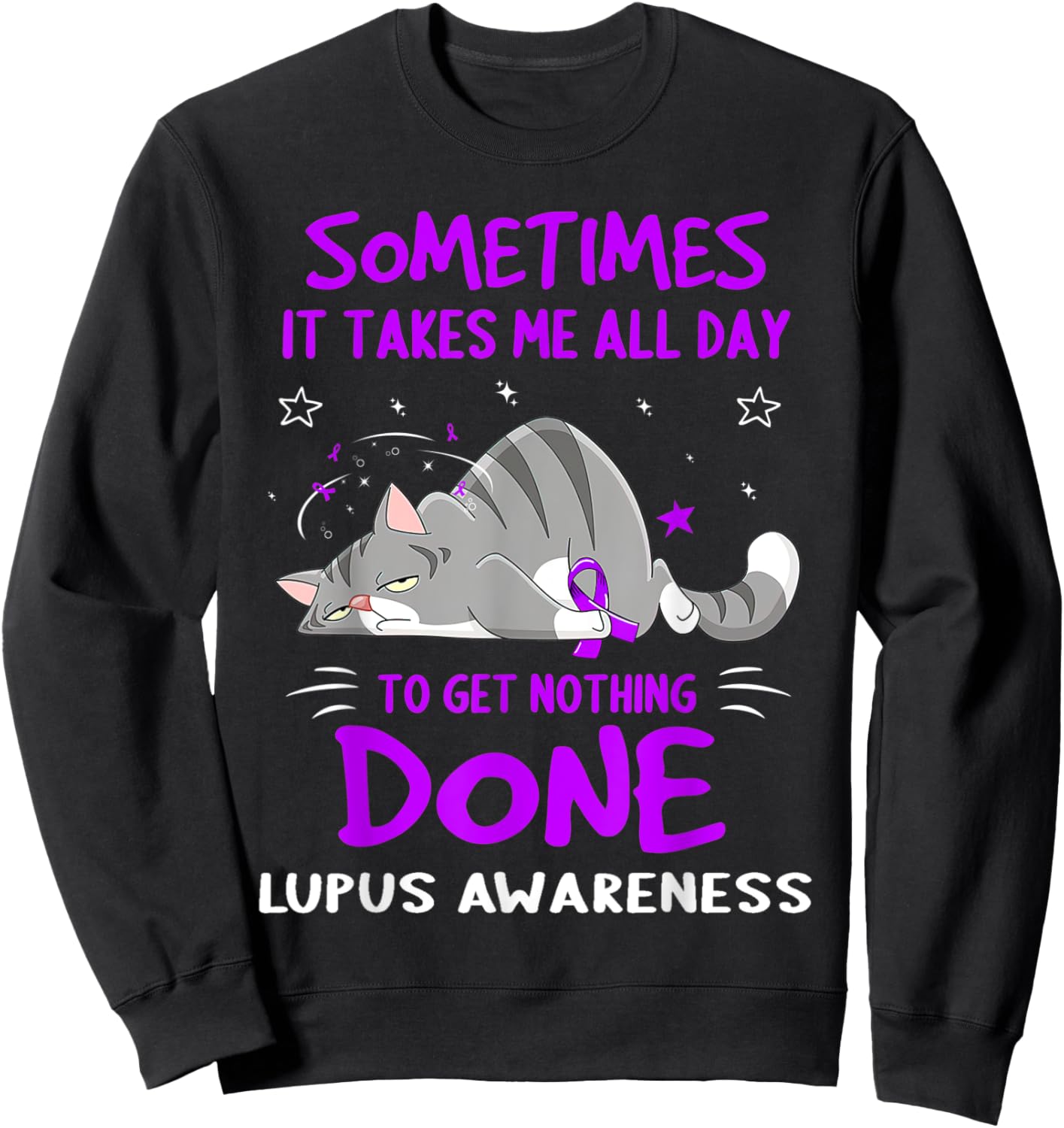 Lupus Awareness Cat Ribbon Sweatshirt - Sweatshirt | Black