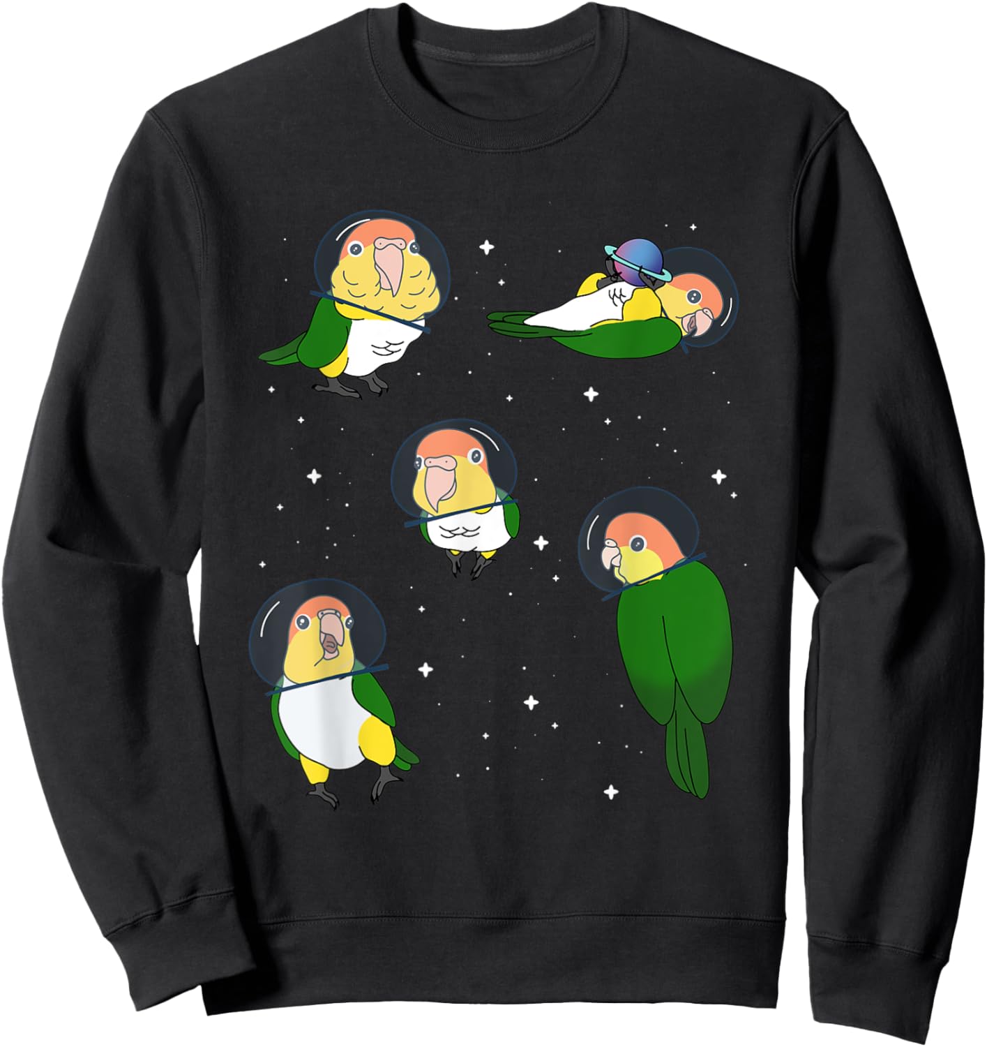 Cute White Bellied Caique Pattern Parrot memes Space Birbs Sweatshirt - Sweatshirt | Black