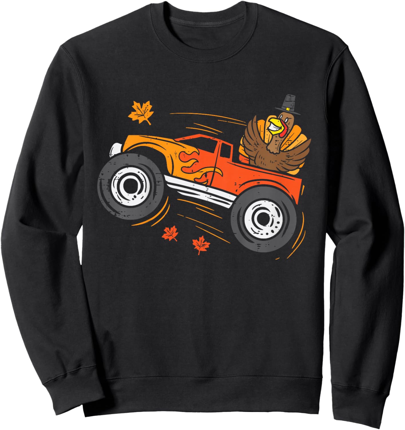 Turkey Monster Truck Funny Boys Thanksgiving Toddler Kids Sweatshirt - Sweatshirt | Black