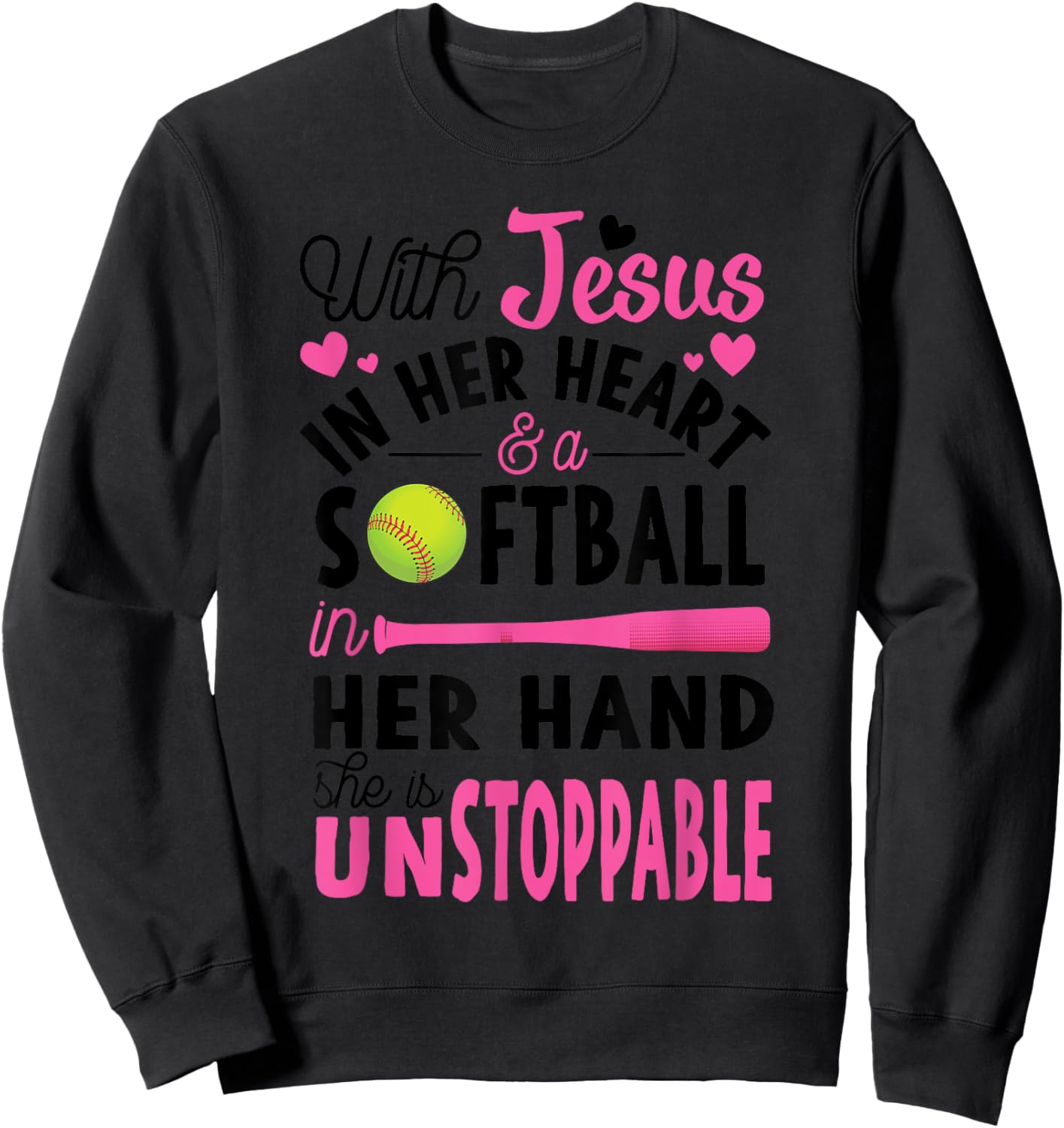 Jesus In Her Heart Softball Hand Funny Pitcher Gift Sweatshirt - Sweatshirt | Black