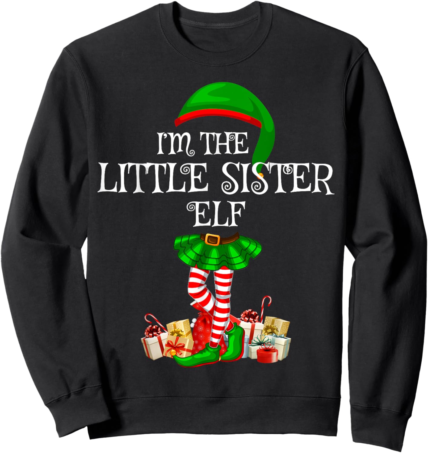 Matching Family Group I'm The Little Sister Elf Christmas Sweatshirt - Sweatshirt | Black