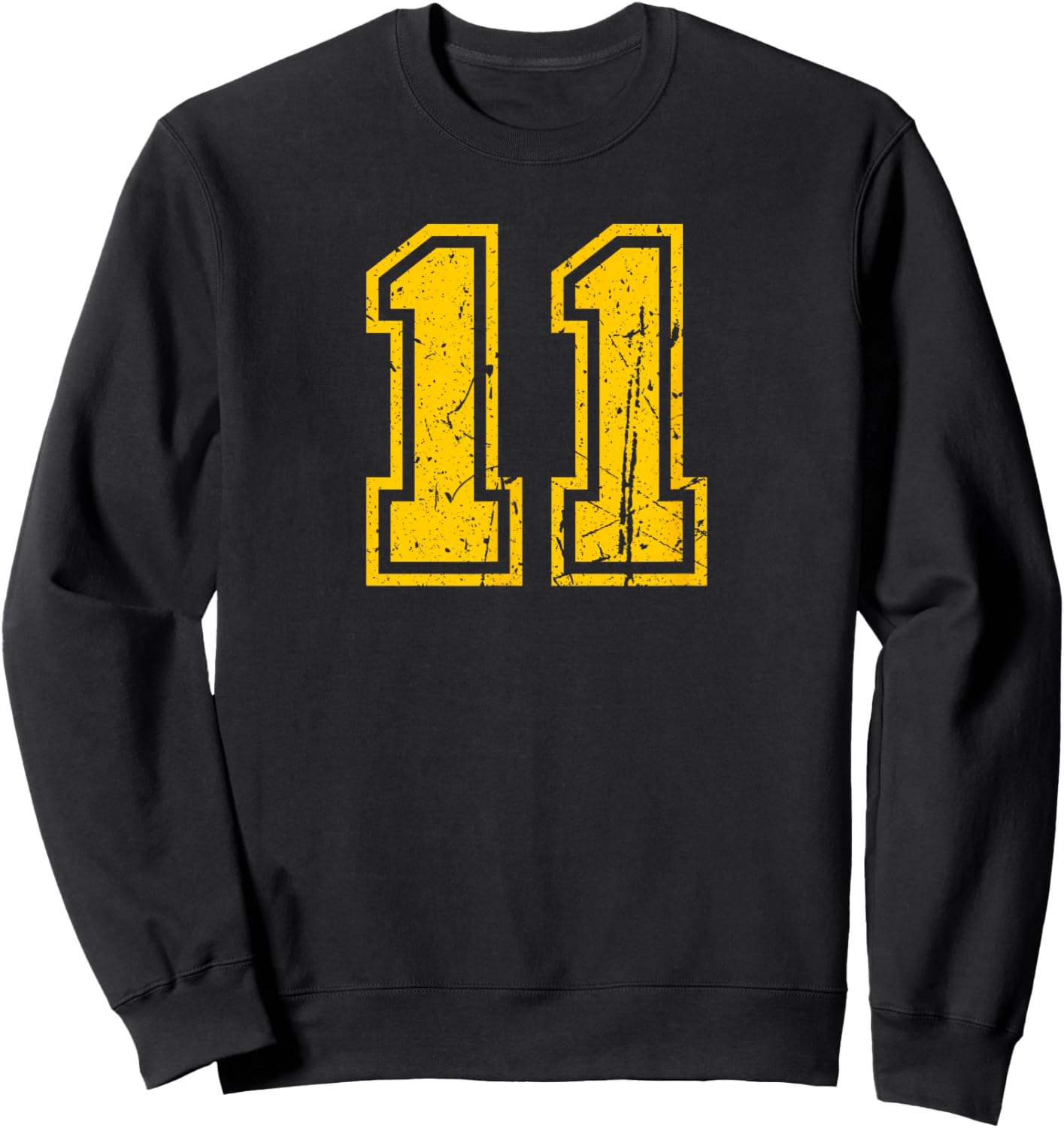 Number #11 Sport Yellow Vintage Number Sweatshirt - Sweatshirt | Black