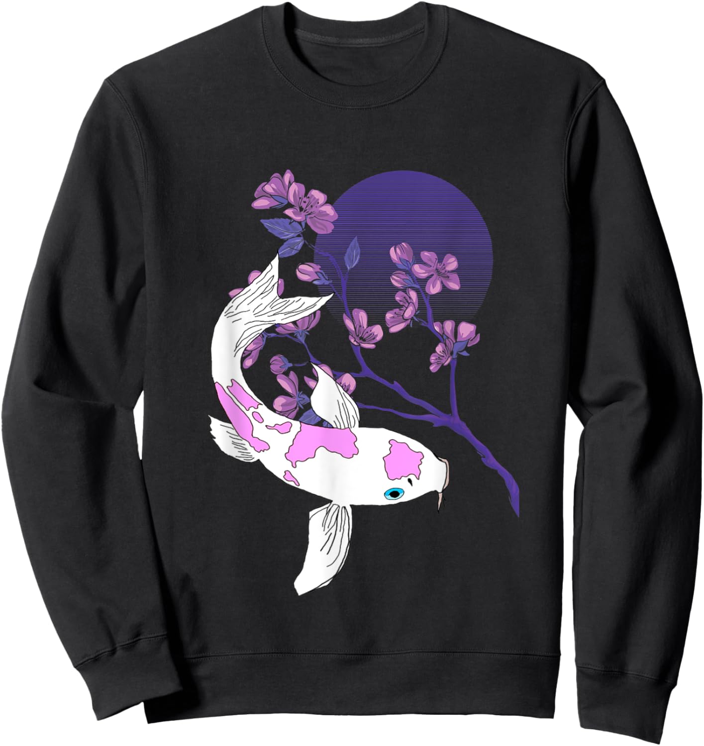 Koi Japanese Koi Carp Full Moon Cherry Blossom Nishikigoi Sweatshirt - Sweatshirt | Black