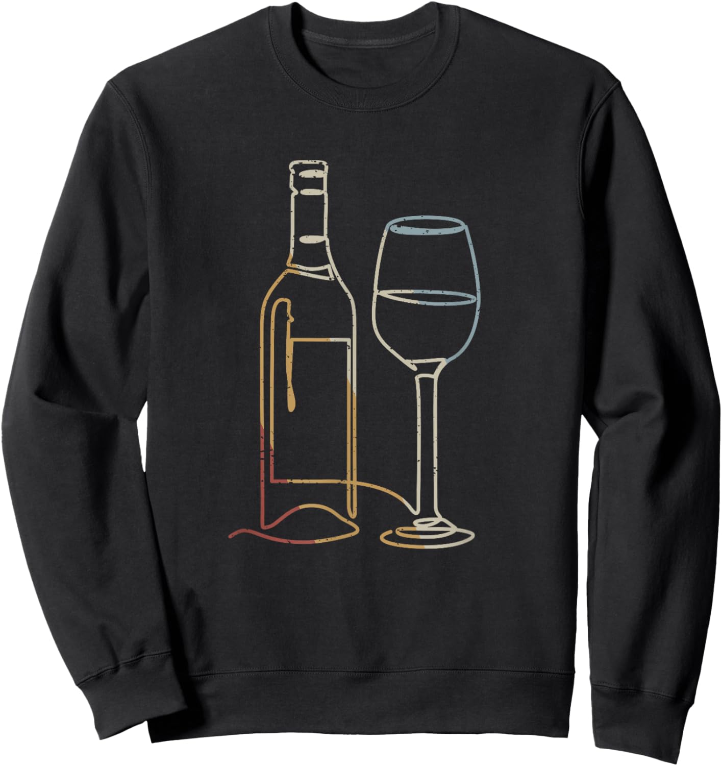 Wine Bottle Glass Line Art Retro Style Vintage Sweatshirt - Sweatshirt | Black