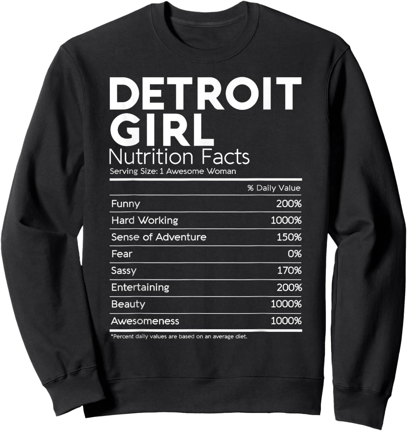 Detroit Girl Nutrition Facts Michigan Women Girl Funny Home Sweatshirt - Sweatshirt | Black