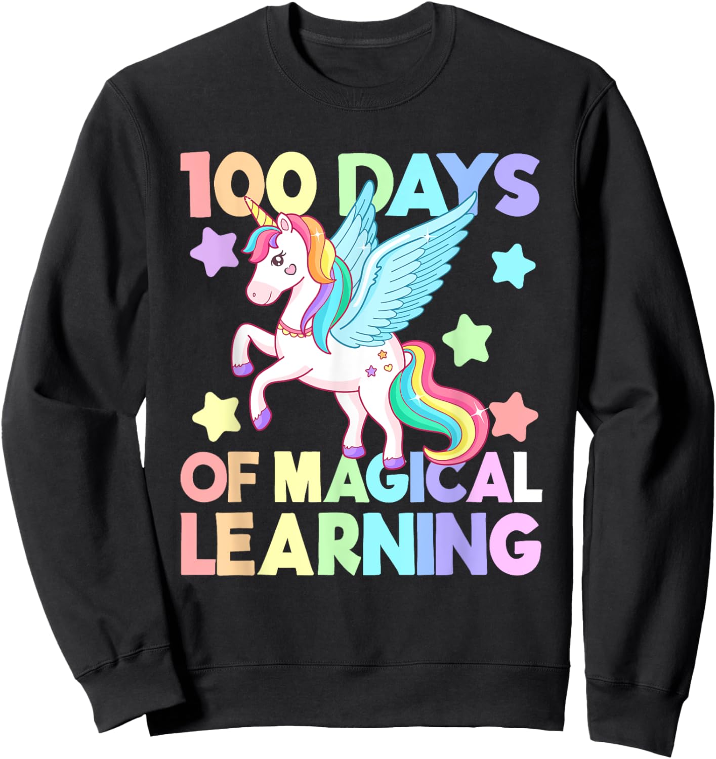 100 Days Of Magical Learning , 100 Days Of School Unicorn Sweatshirt - Sweatshirt | Black