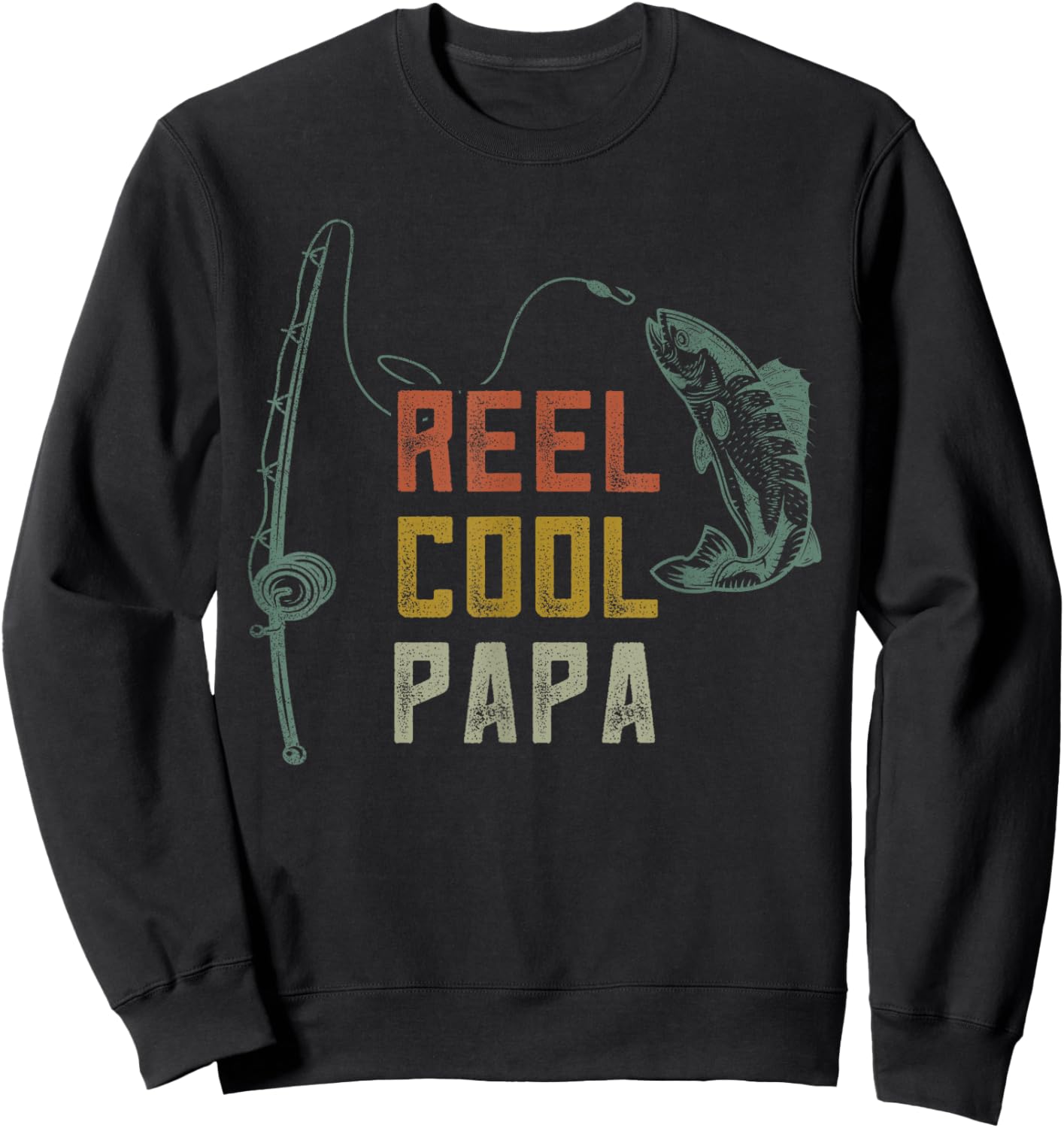 Reel Cool Papa Fishing Shirt, Fun Fathers Day Fisher Grandpa Sweatshirt - Sweatshirt | Black