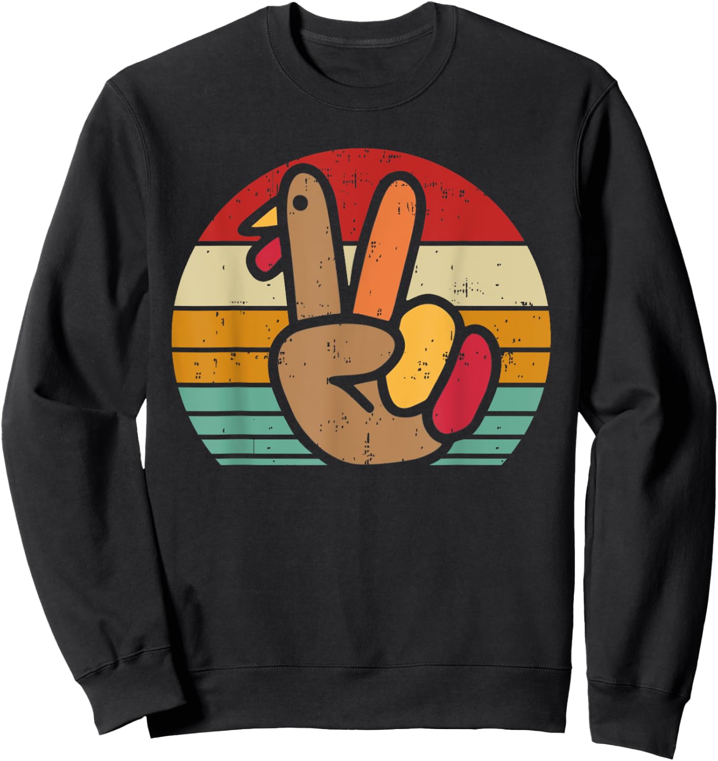Peace Sign Turkey Hand Thanksgiving Retro Vintage Men Women Sweatshirt - Sweatshirt | Black