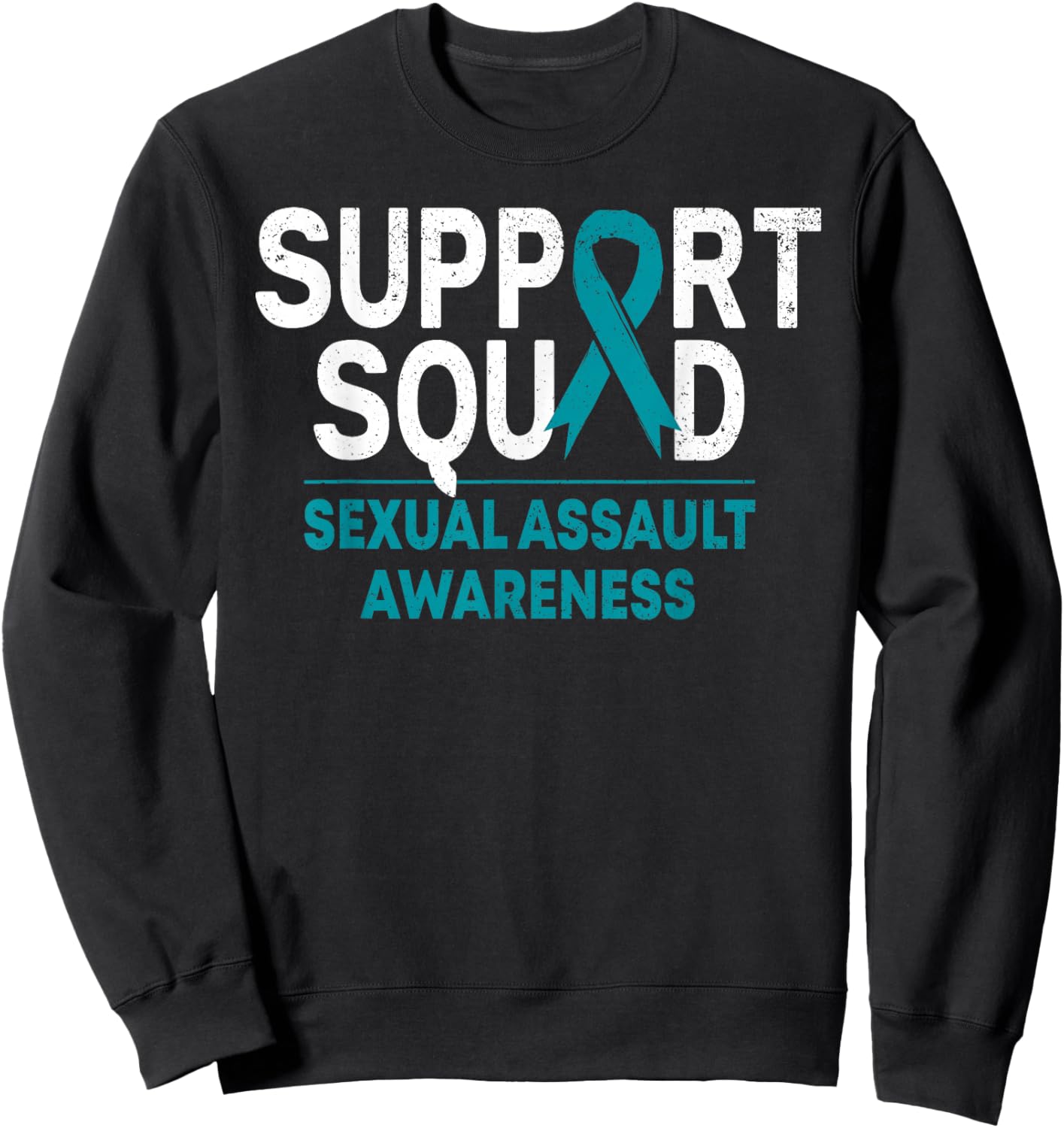 Support Squad Sexual Assault Awareness Month Teal Ribbon Sweatshirt - Sweatshirt | Black