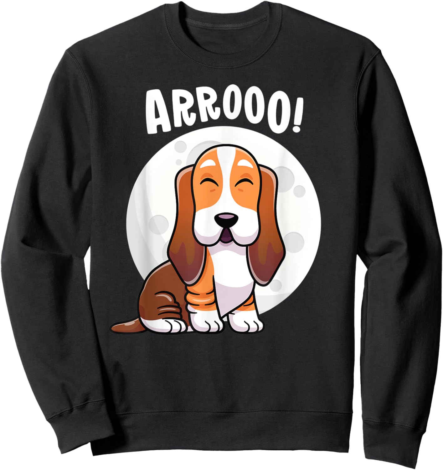 Howling Basset Hound Howl Moon Kawaii Dog Women Kids Sweatshirt - Sweatshirt | Black