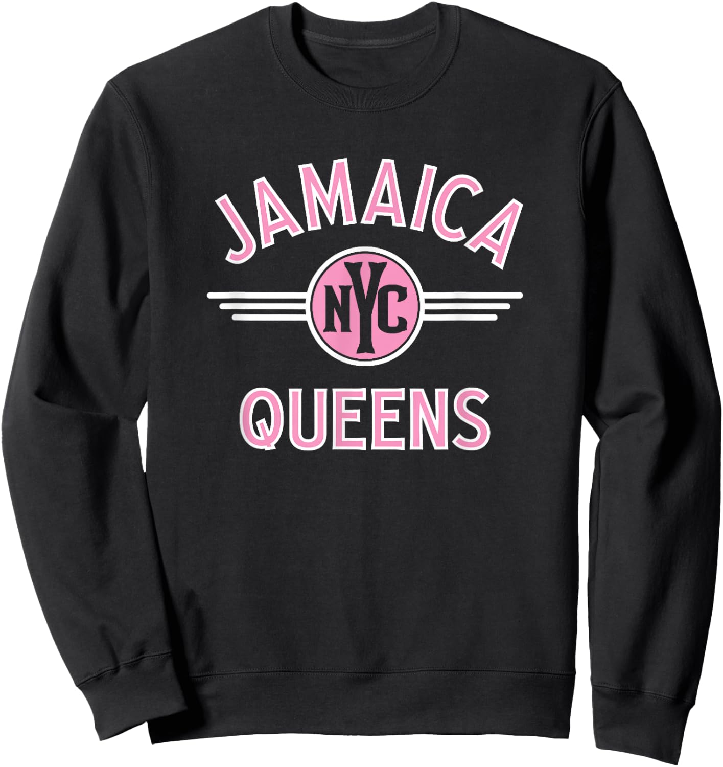 Jamaica Queens NYC Circle Pink Print Sweatshirt - Sweatshirt | Black