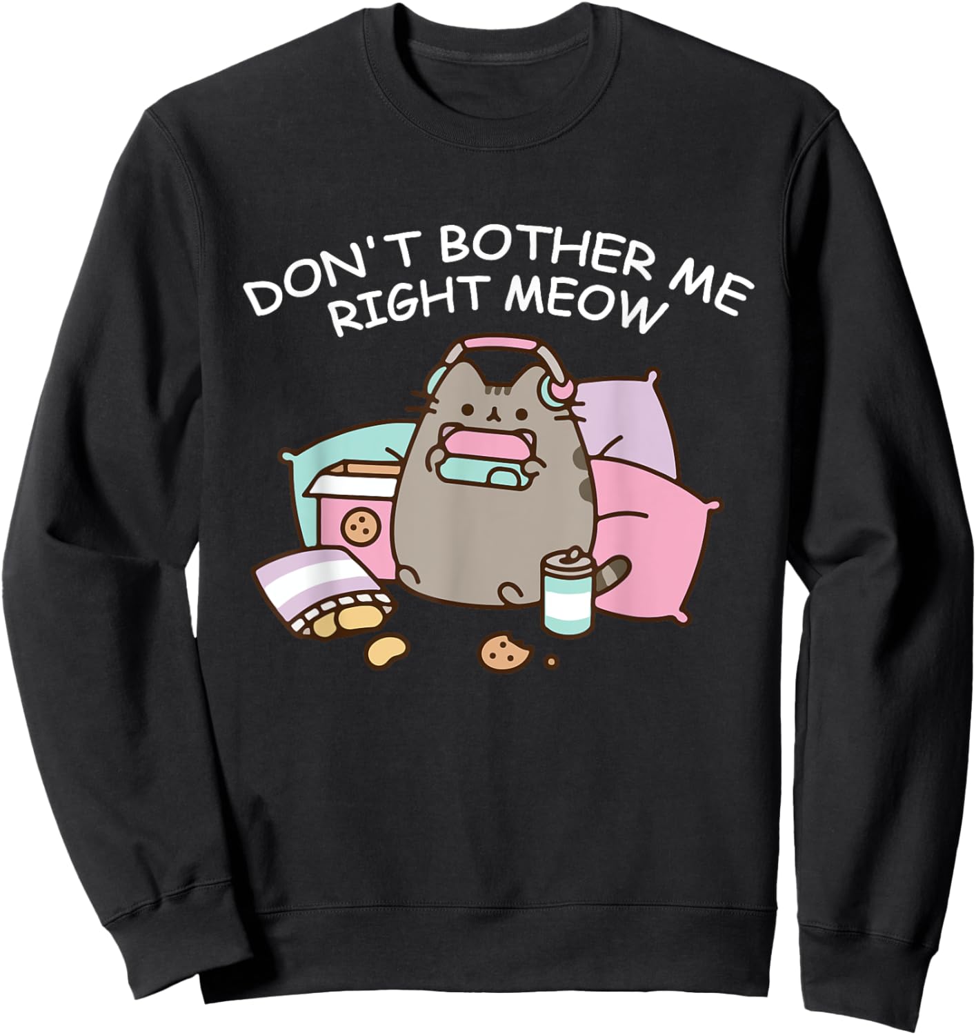 Don't Bother Me Right Meow, Funny Video Gamer and Cat Lover Women Girls Kids Sweatshirt - Sweatshirt | Black