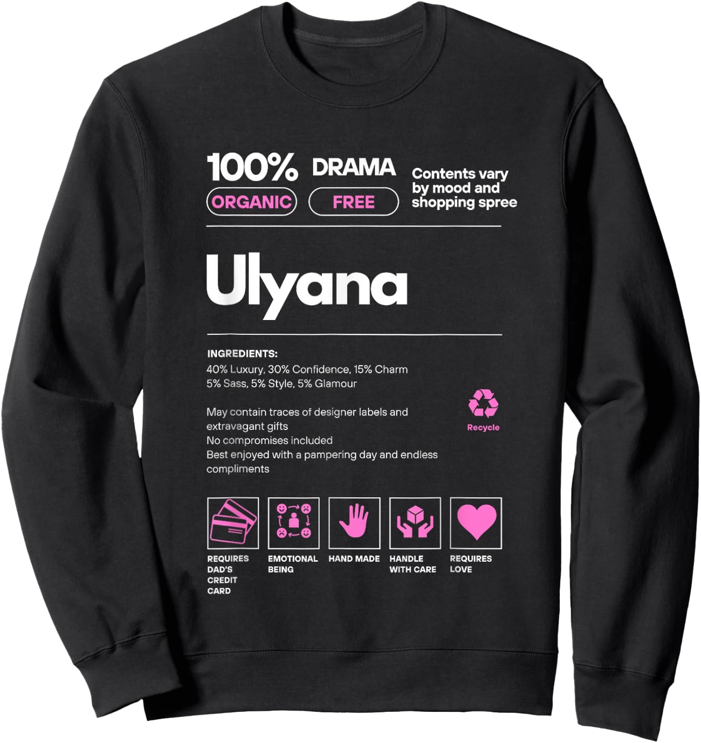 Ulyana Name gift Ulyana Sarcastic Nutrition Facts Sweatshirt - Sweatshirt | Black
