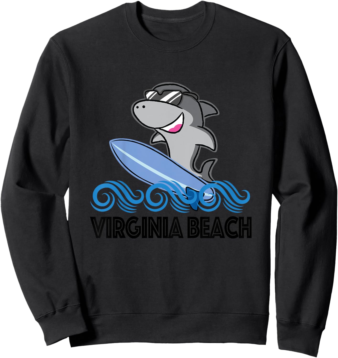 Virginia Beach VA Funny Shark Girls Kids Sweatshirt - Sweatshirt | Black