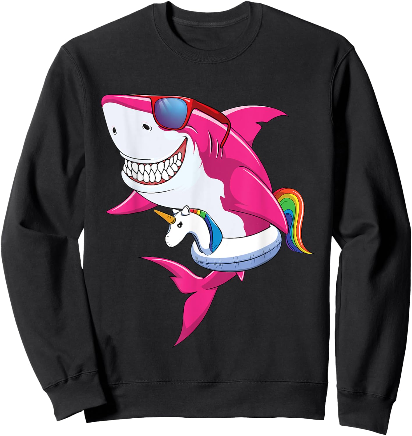 Shark Summer Shirt Girls Women Vacation Pool Unicorn & Shark Sweatshirt - Sweatshirt | Black