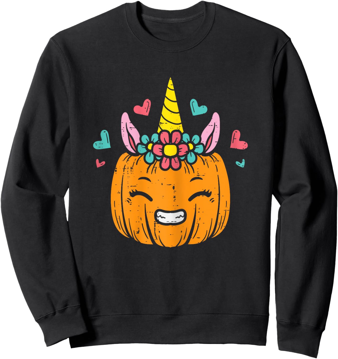 Pumpkin Unicorn Face Cute Halloween Costume Women Girls Sweatshirt - Sweatshirt | Black