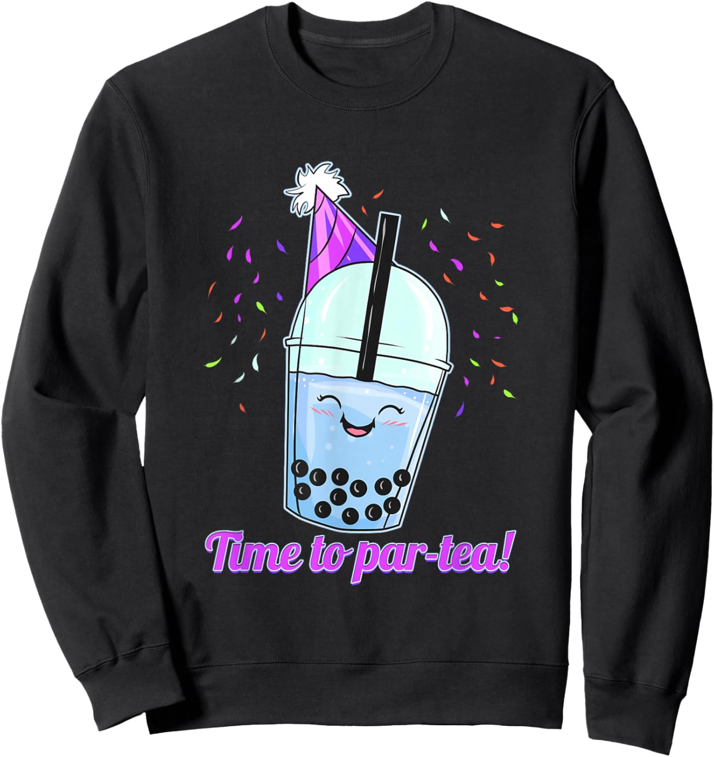 Time To Par-Tea! Fun Bubble Tea Party Design Sweatshirt - Sweatshirt | Black