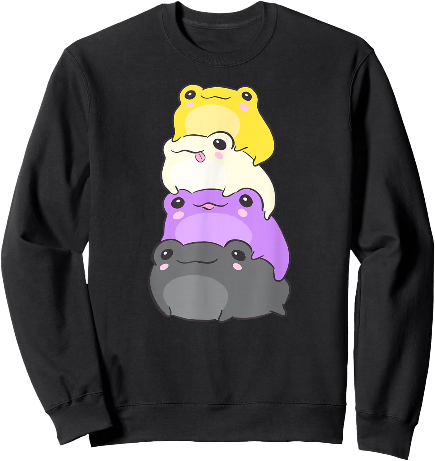 Nonbinary Flag Color Frogs Subtle Enby Pride Cute Aesthetic Sweatshirt - Sweatshirt | Black