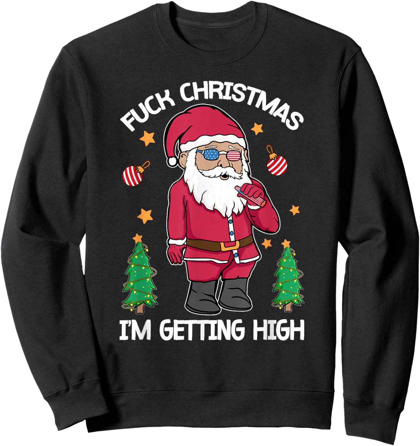 Fuck Christmas Weed Smoking American Gnome Sarcastic Xmas Sweatshirt - Sweatshirt | Black
