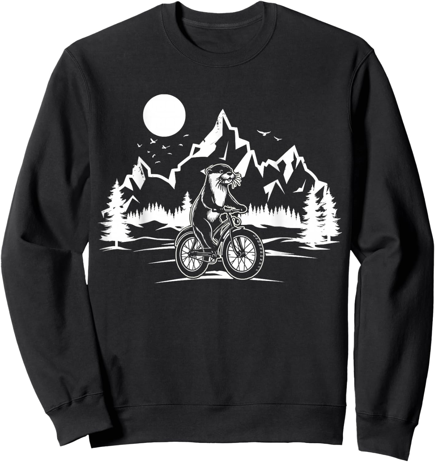 Otter Riding Bicycle Vintage Mountain Biking Otter Biker Sweatshirt - Sweatshirt | Black