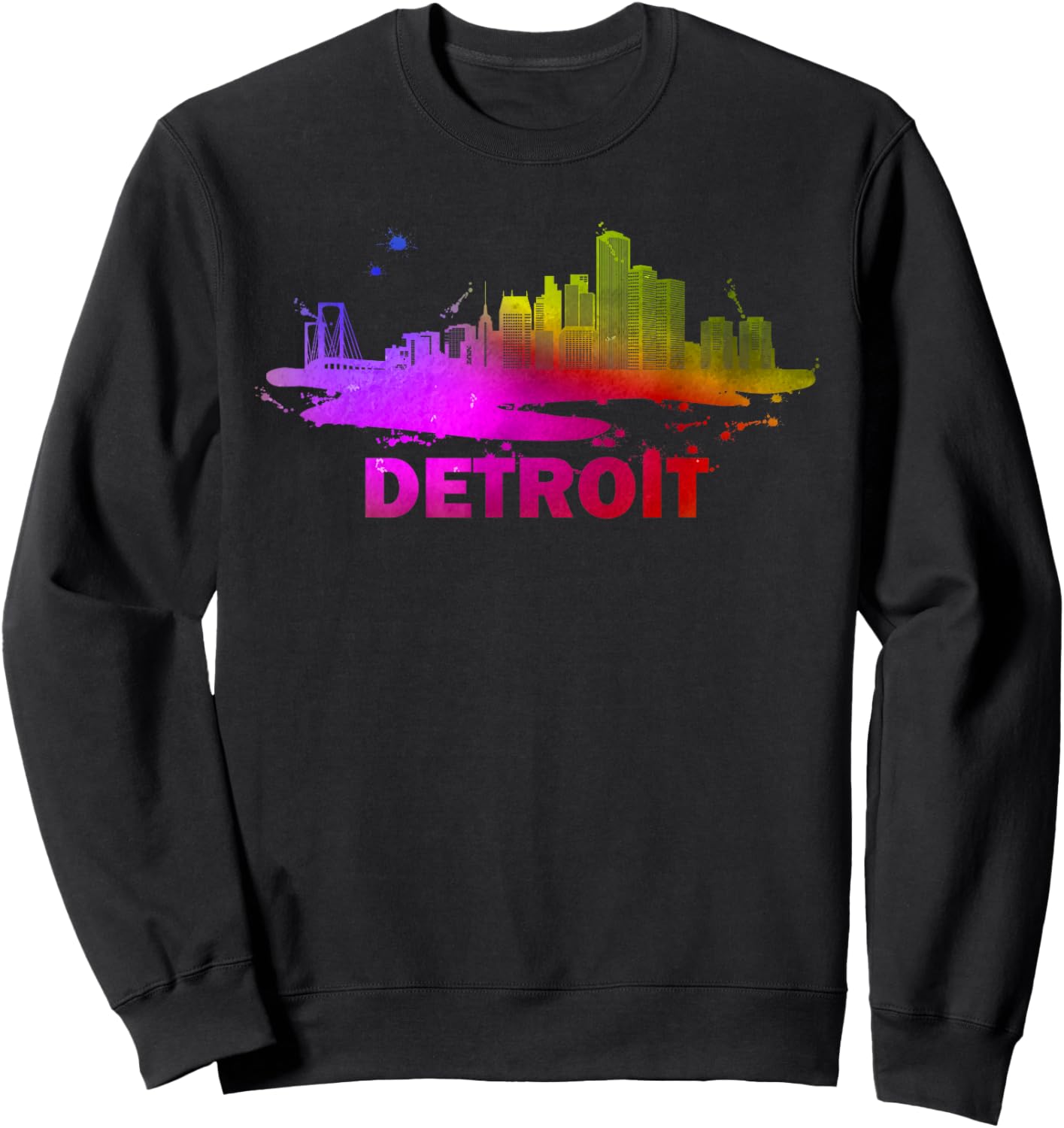 Colorful Detroit Cityscape Souvenir - Detroit Skyline Sweatshirt - Sweatshirt | Black