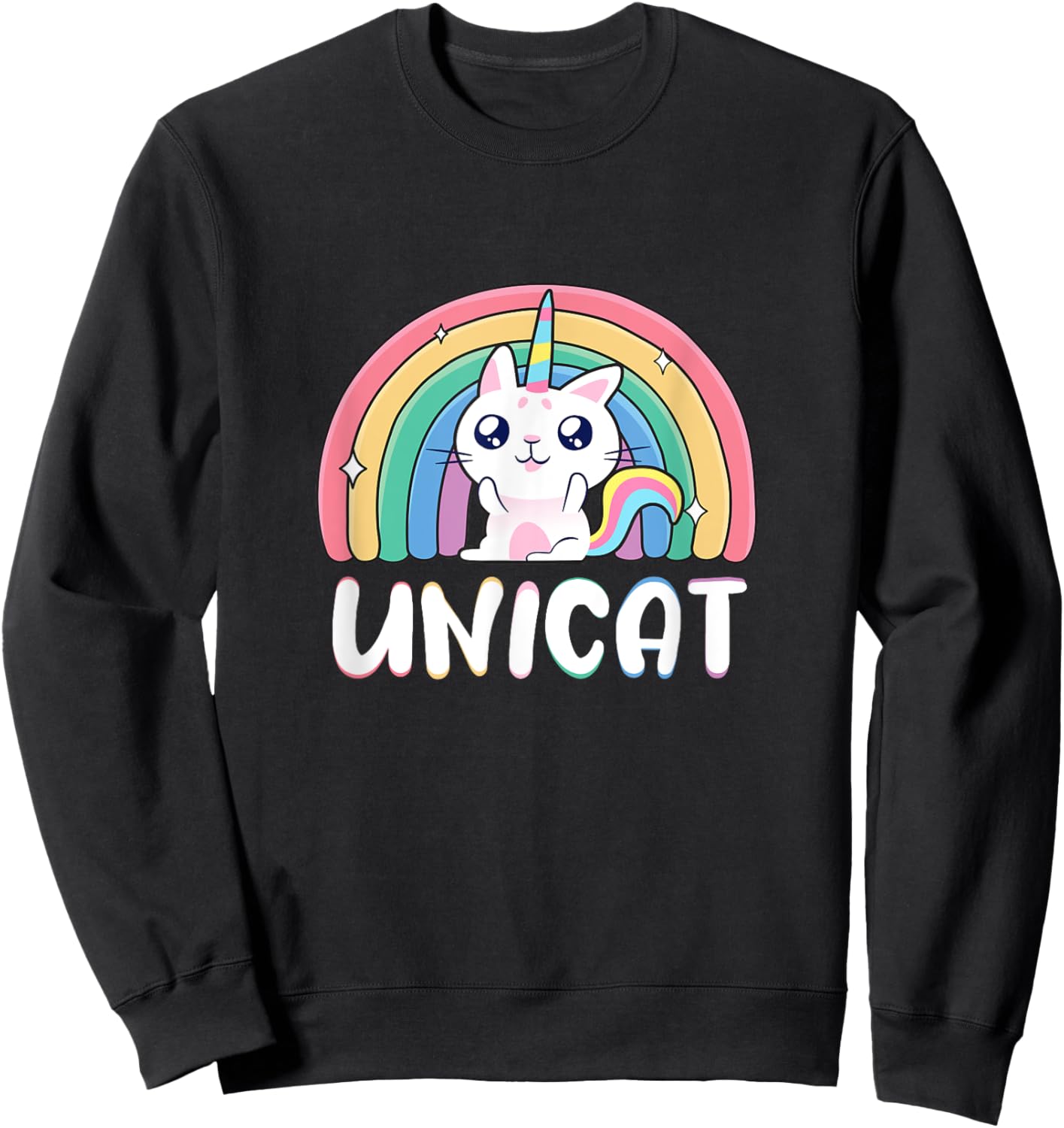 Unicat Kawaii Cat Unicorn, Rainbow Unicorn Cat Sweatshirt - Sweatshirt | Black