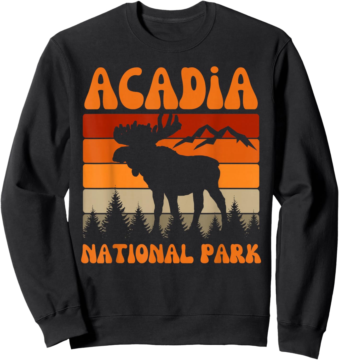 Acadia National Park Maine Moose Hike Outdoors Retro Sweatshirt - Sweatshirt | Black