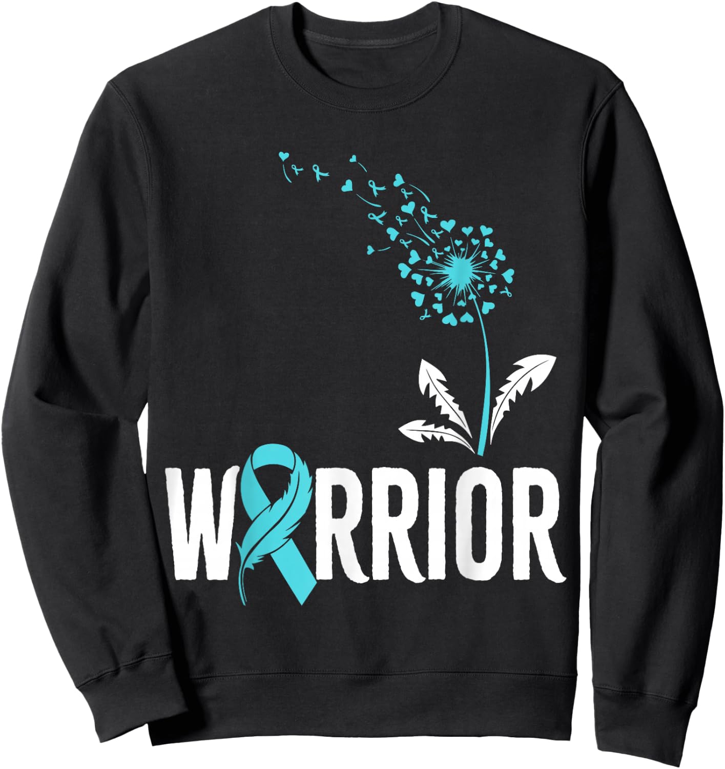 Teal Warrior Ribbon Support Cervical Cancer Awareness Sweatshirt - Sweatshirt | Black