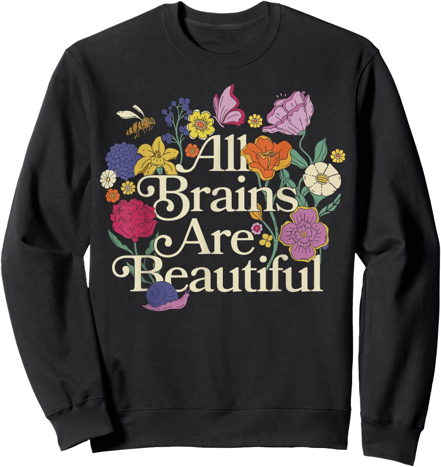 Groovy All Brains Are Beautiful Floral Autism Awareness SPED Sweatshirt - Sweatshirt | Black